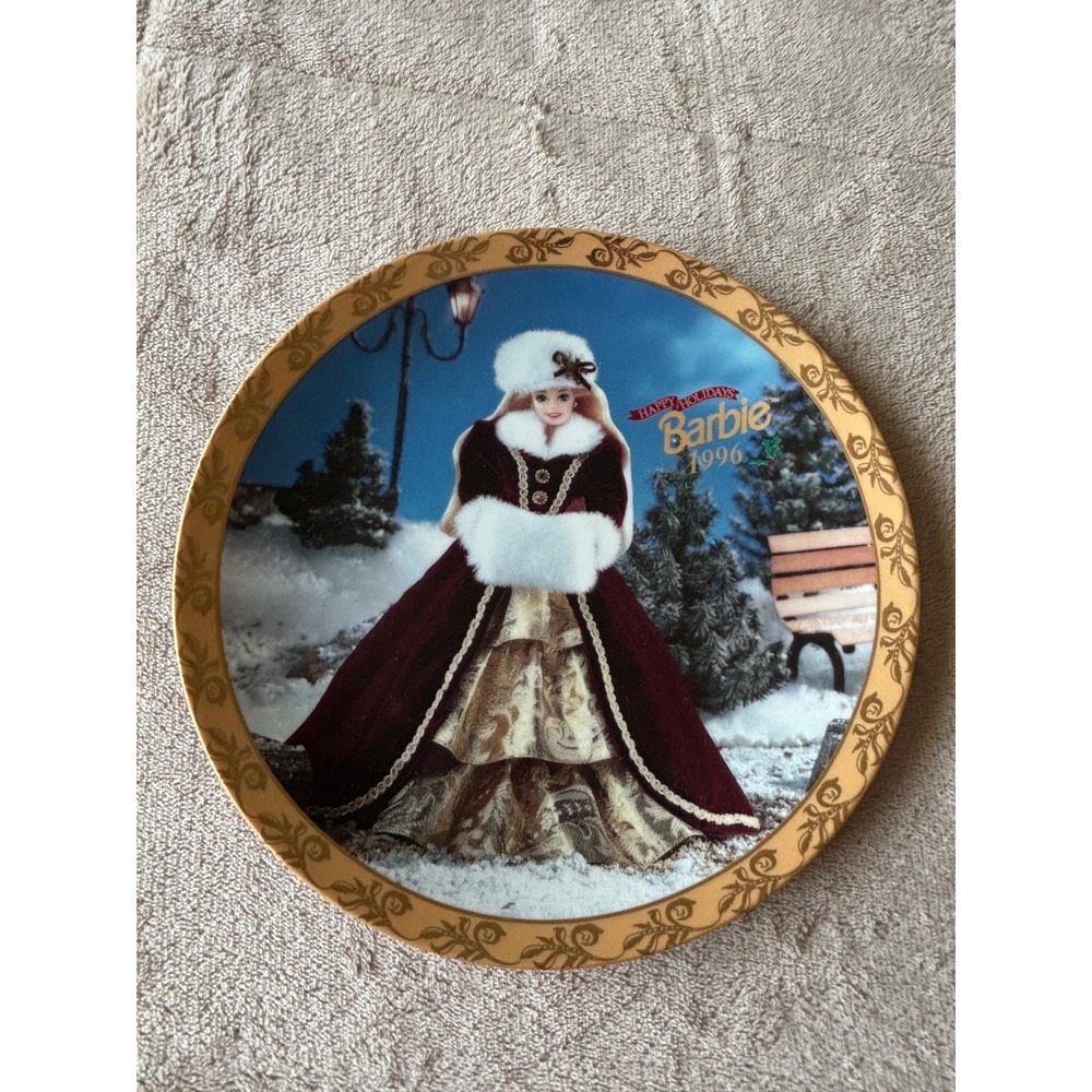 Enesco Happy Holidays Barbie 1996 Limited Edition Porcelain Plate 188816 COA Box